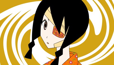 Sayonara zetsubou sensei, kobushi abiru, девушка, брюнетка, кимоно, глазной патч