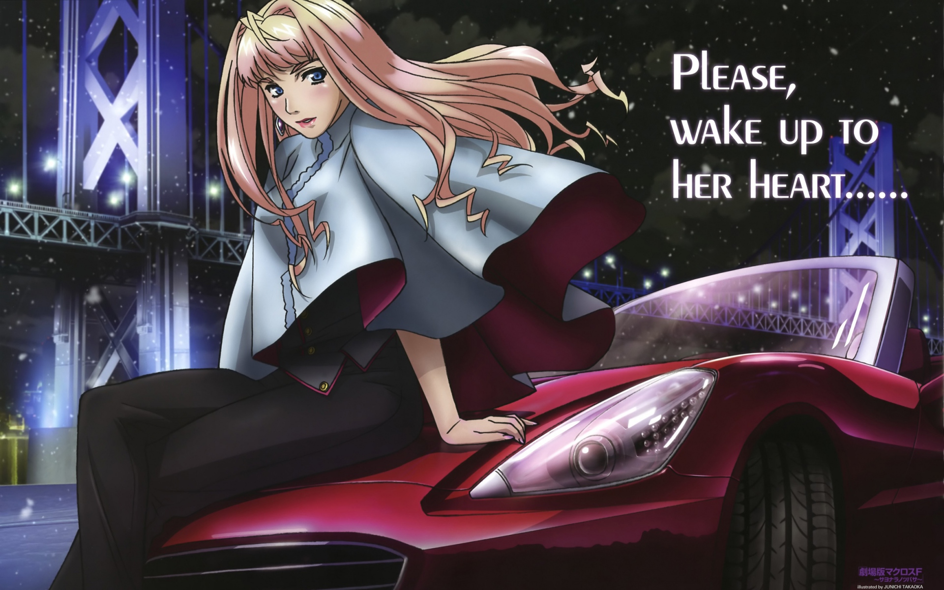 Картинки Macross frontier, девушка, автомобиль, ночь фото и обои на рабочий стол