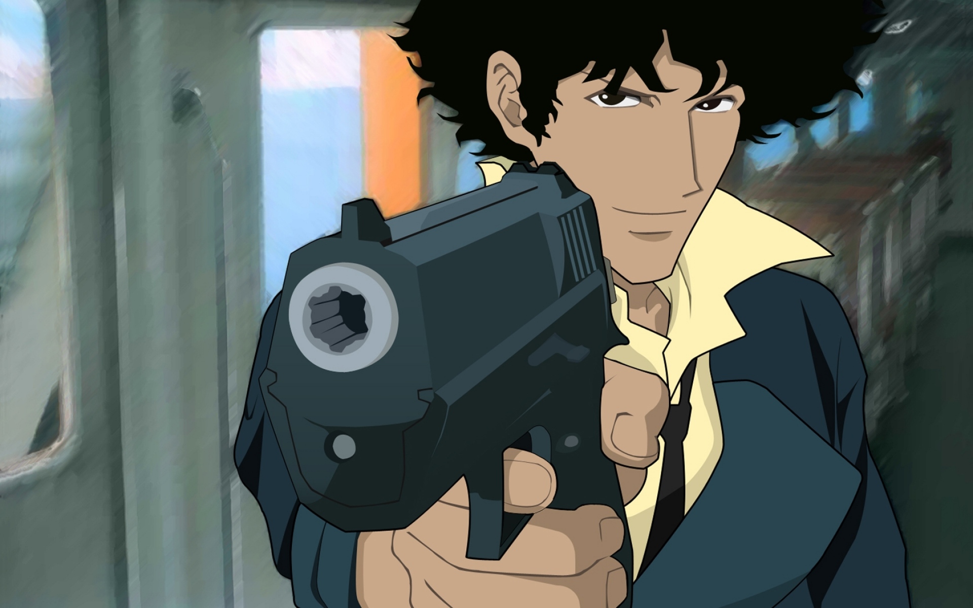 Картинки Ковбой bebop, spike spiegel, мальчик, брюнетка, пистолет фото и обои на рабочий стол