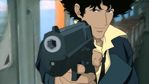 Ковбой bebop, spike spiegel, мальчик, брюнетка, пистолет