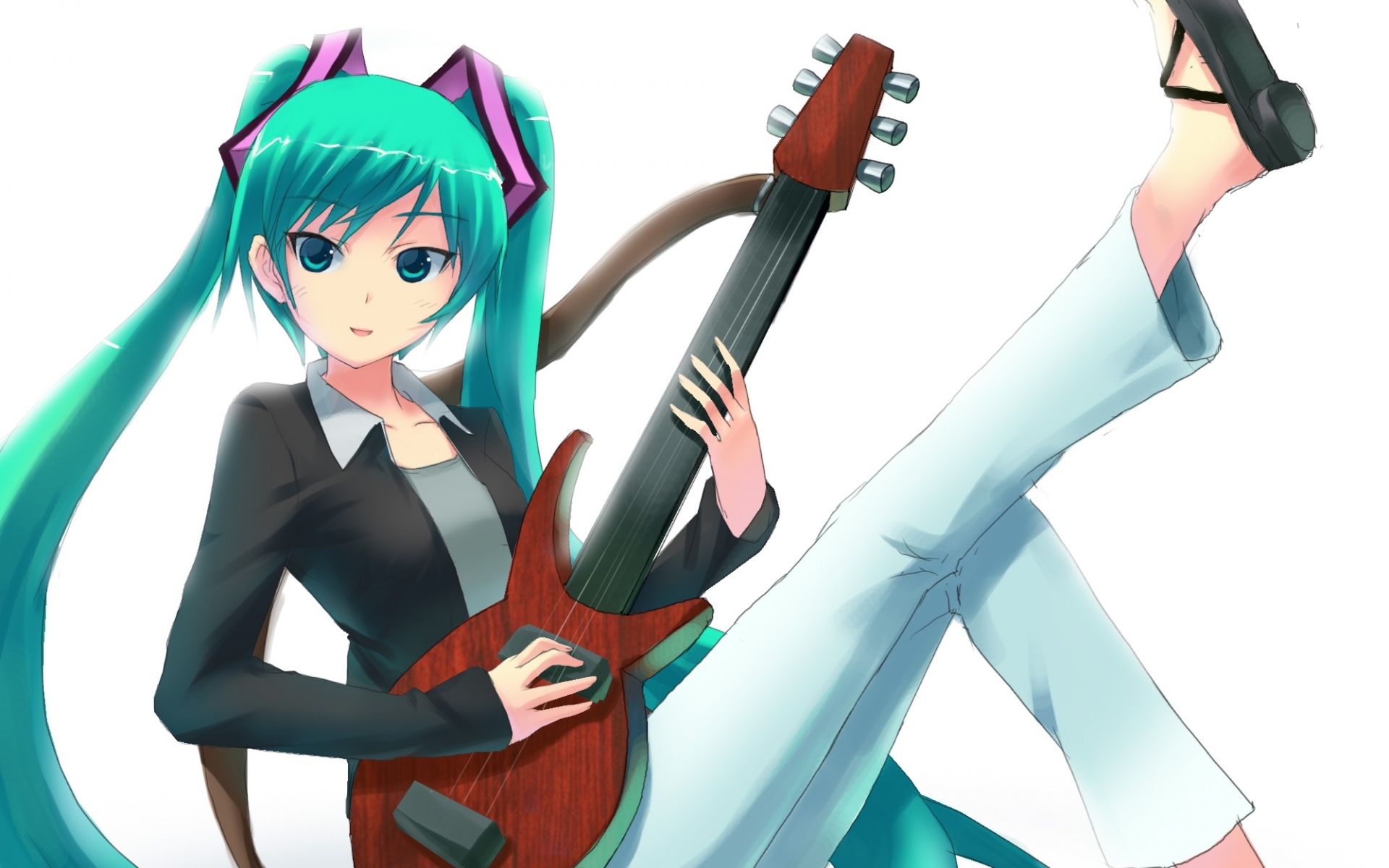 Картинки Вокалоид, hatsune miku, девушка, гитара, осанка фото и обои на рабочий стол