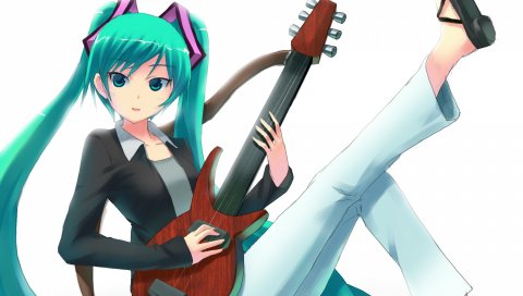 Вокалоид, hatsune miku, девушка, гитара, осанка