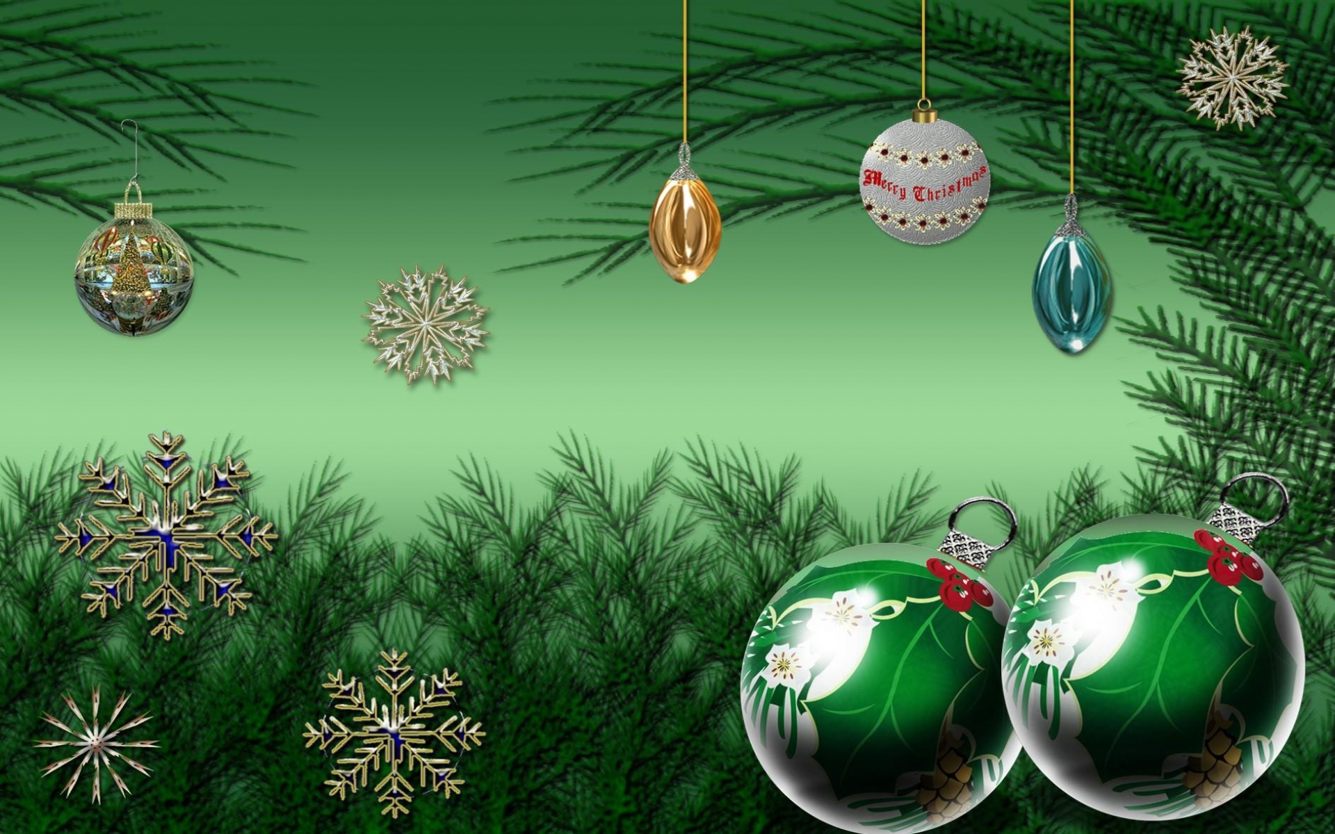 Картинки Рождественские украшения, сосновые иглы, снежинки, рождество, новый год, празднование фото и обои на рабочий стол