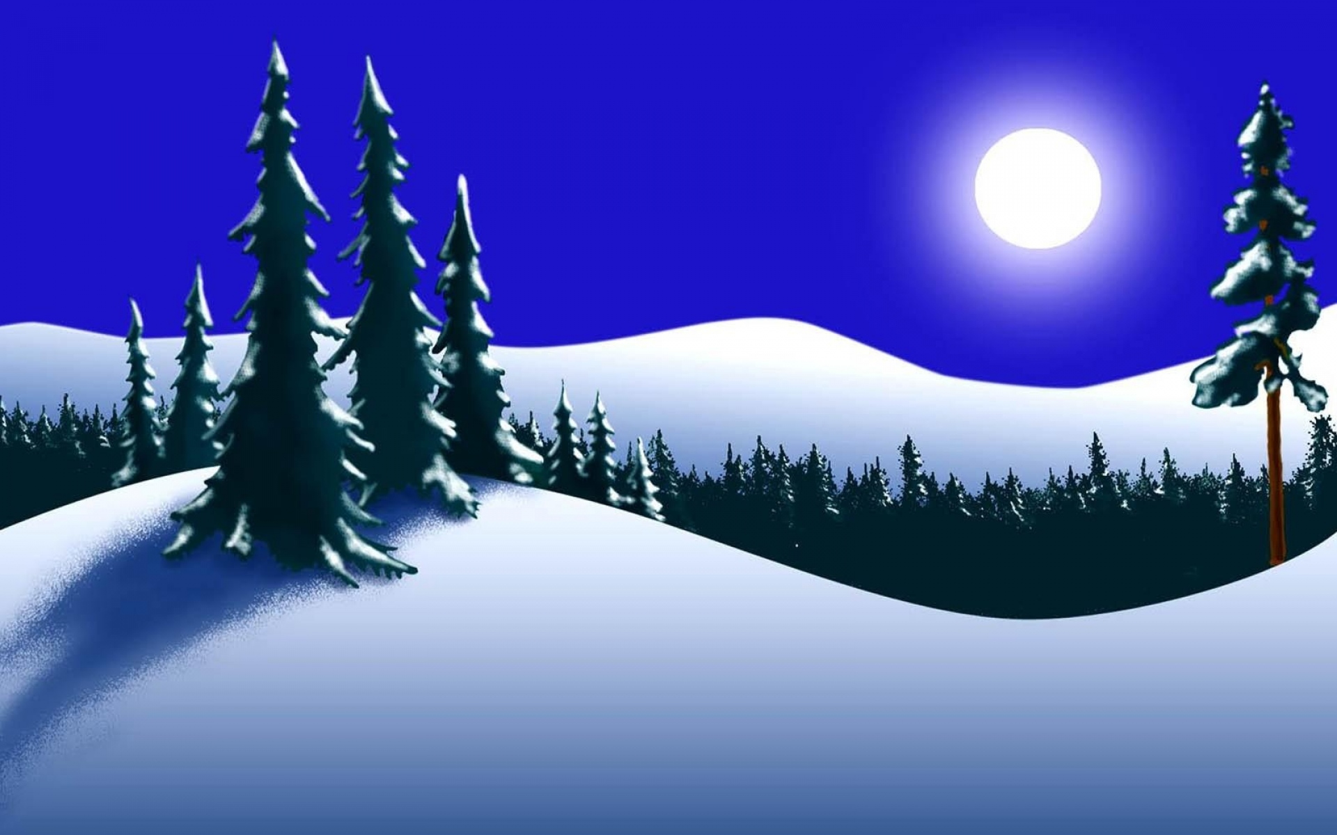 Картинки Деревья, лес, зима, луна, ночь фото и обои на рабочий стол