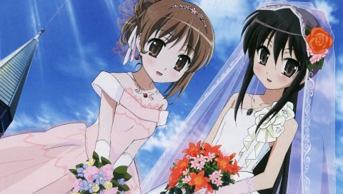 Shakugan no shana, девушки, невесты, букет