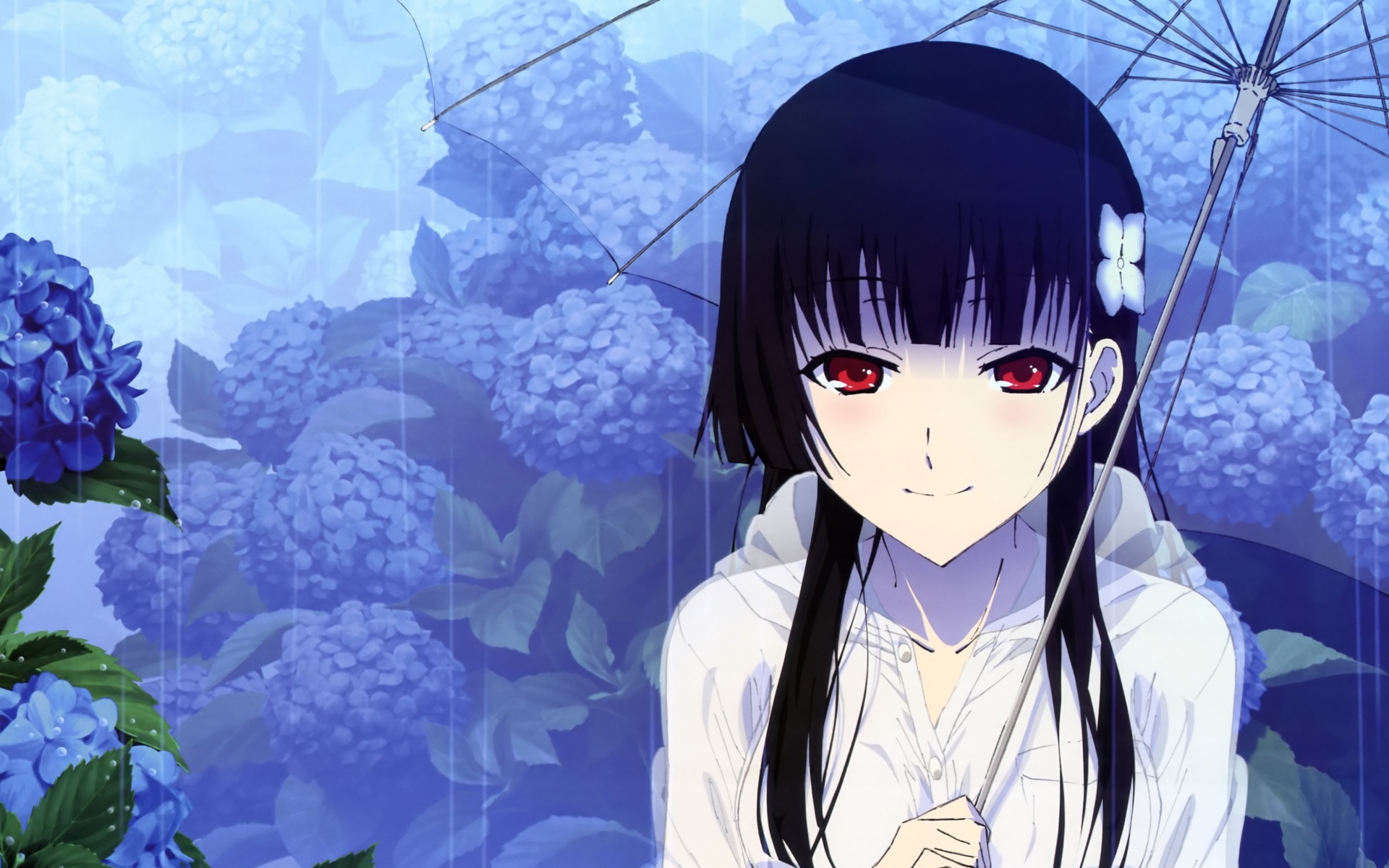 Картинки Sankarea, девушка, брюнетка, зонтик, дождь фото и обои на рабочий стол