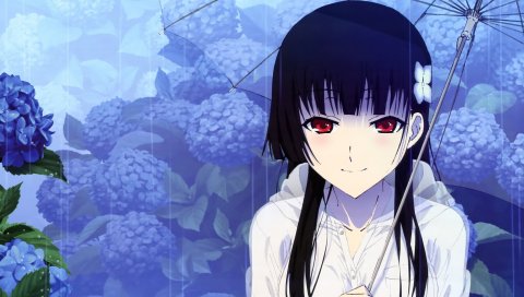 Sankarea, девушка, брюнетка, зонтик, дождь