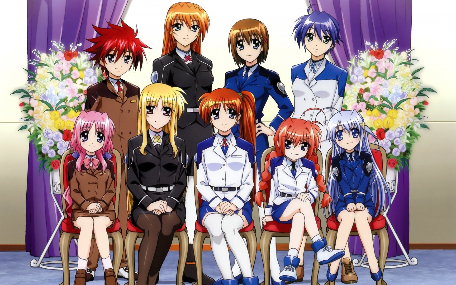 Картинки Mahou shoujo лирическая nanoha, толпа, улыбки, фотография фото и обои на рабочий стол