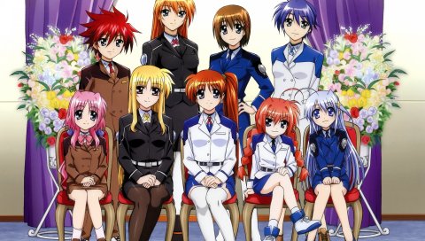 Mahou shoujo лирическая nanoha, толпа, улыбки, фотография