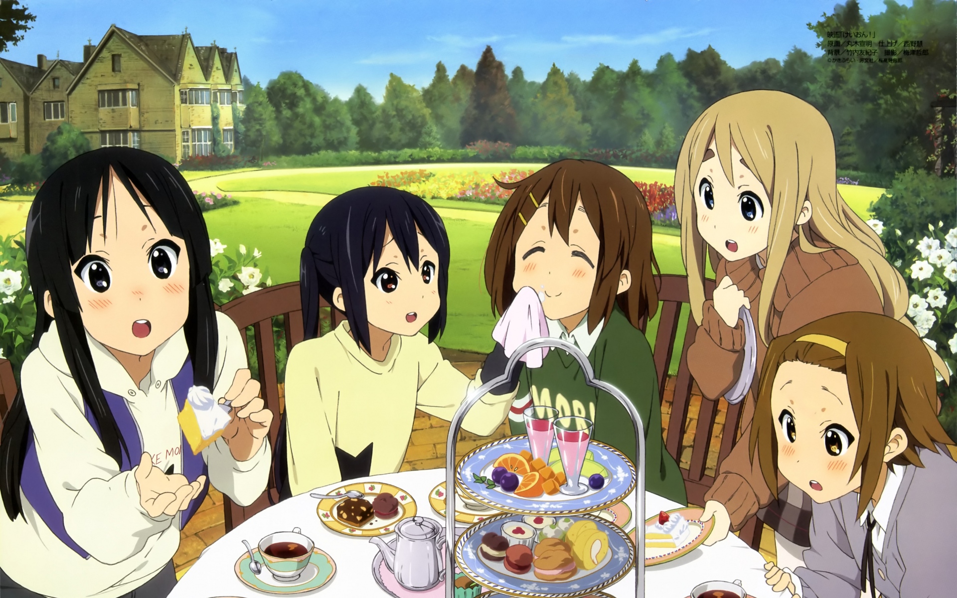 Картинки K-on, девушки, стол, лакомства фото и обои на рабочий стол