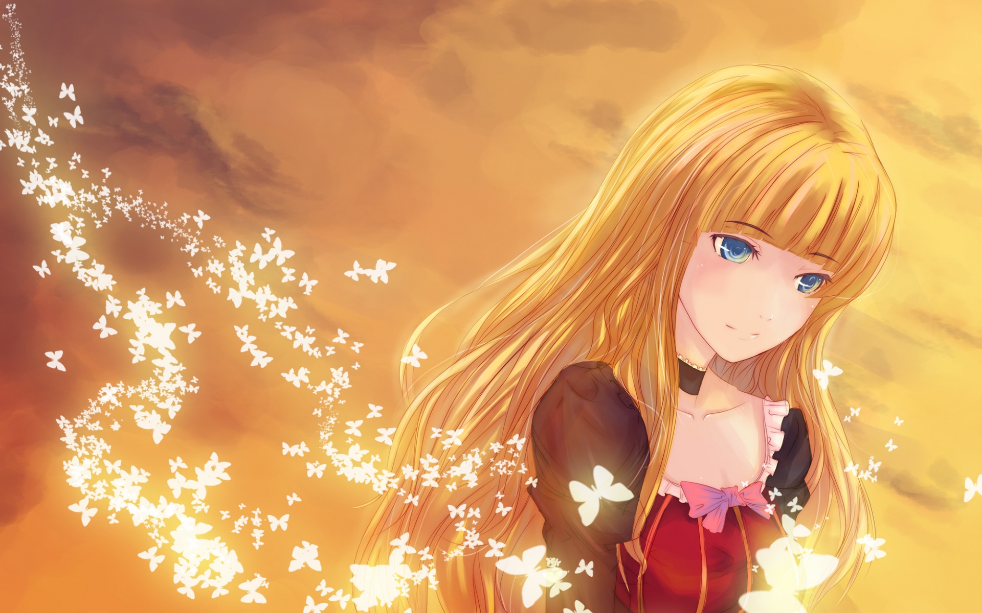Картинки Umineko no naku koro ni, когда чайки плачут, девушка, блондинка, бабочка фото и обои на рабочий стол