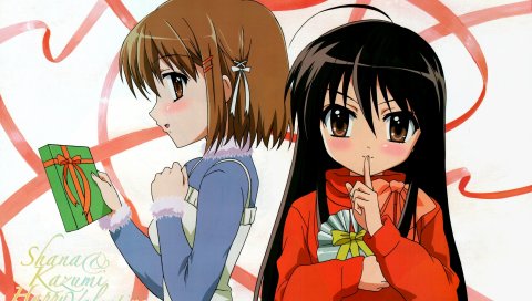 Shakugan no shana, девушки, подарок, жест, румяна