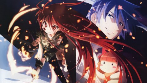 Shakugan no shana, девушка, мальчик, огонь, движение