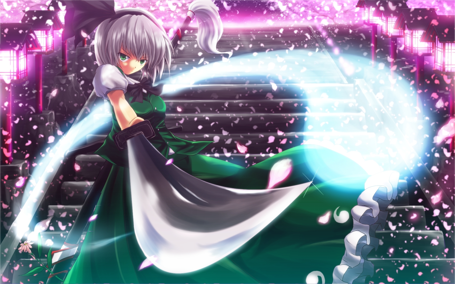 Картинки Коллекция touhou, девушка, платье, блеск, лепестки фото и обои на рабочий стол