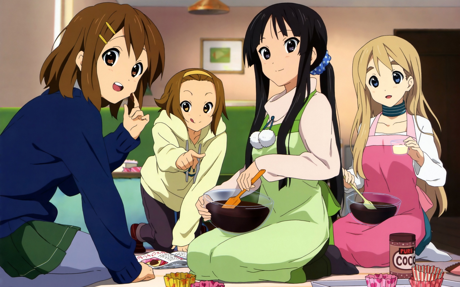 Картинки K-on, девушки, еда, кулинария, смех фото и обои на рабочий стол