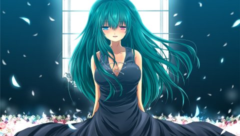 Коллекция touhou, девушка, платье, лепестки, ветер
