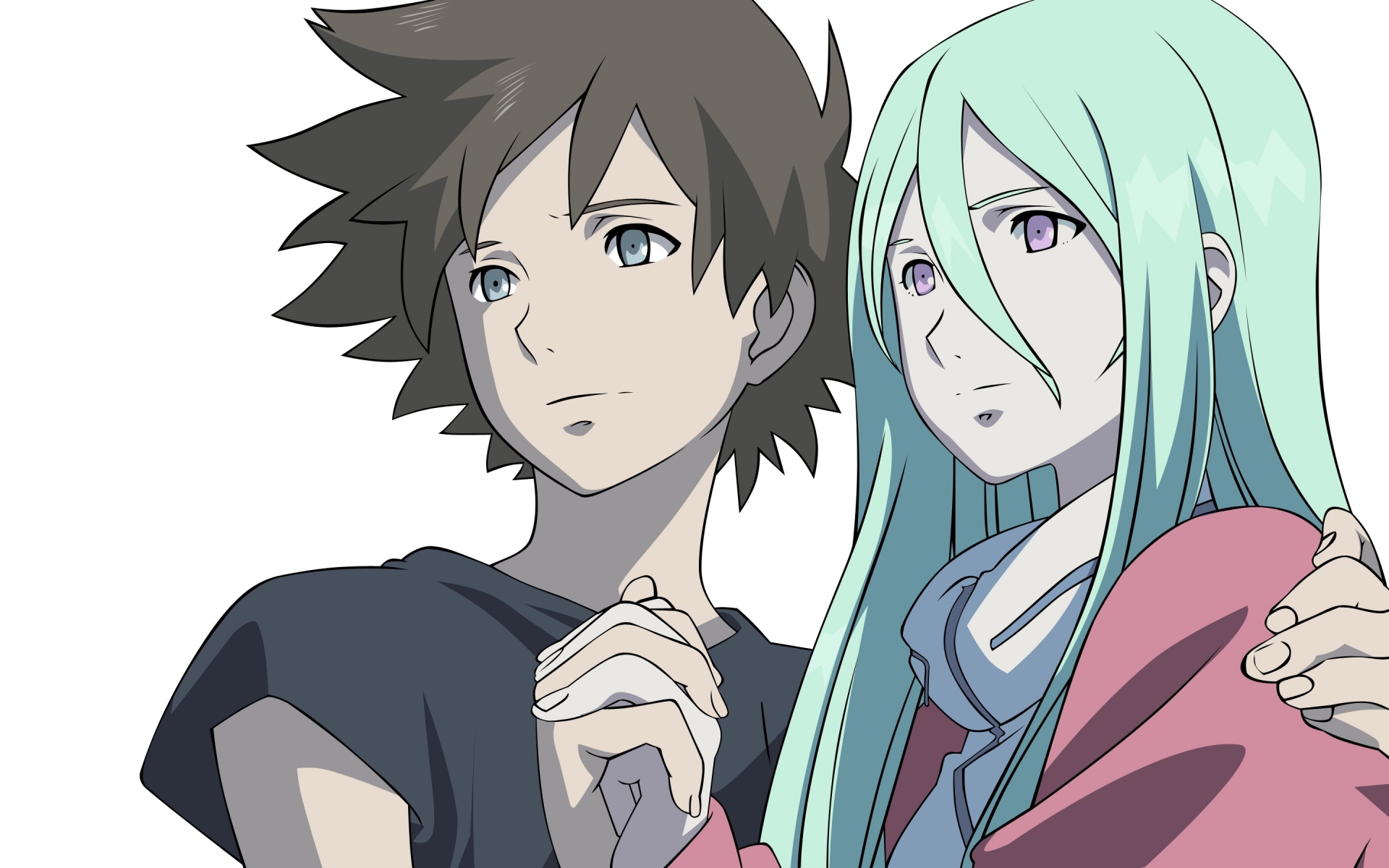 Картинки Eureka seven, boy, girl, touch, smile, look фото и обои на рабочий стол