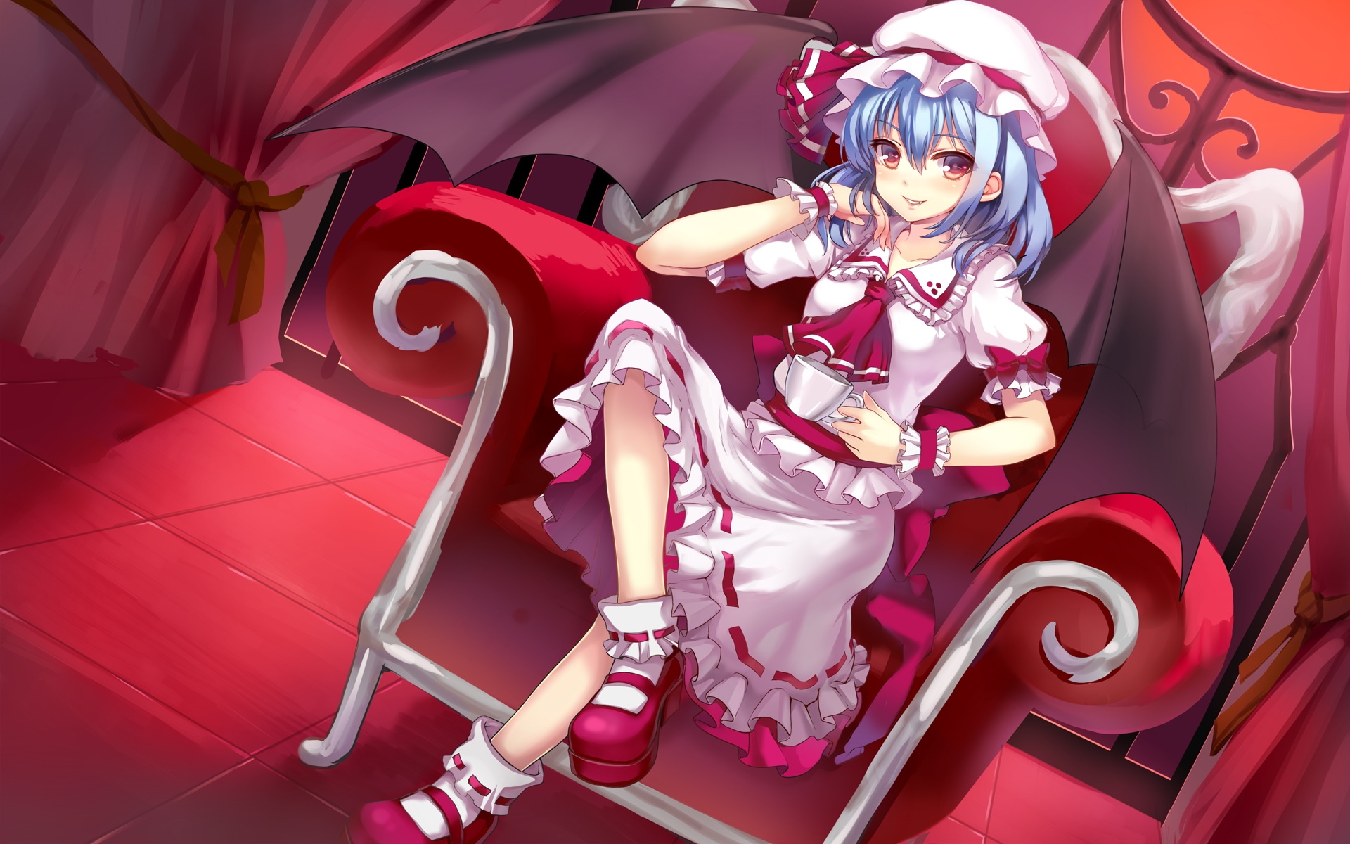 Картинки Коллекция touhou, девушка, крылья, чашка, стул фото и обои на рабочий стол