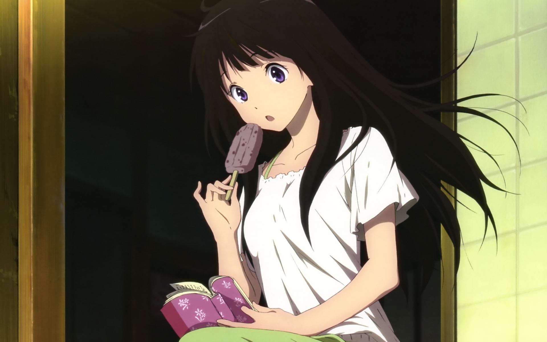 Картинки Hyouka, девушка, брюнетка, мороженое фото и обои на рабочий стол