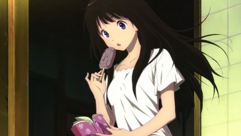 Hyouka, девушка, брюнетка, мороженое