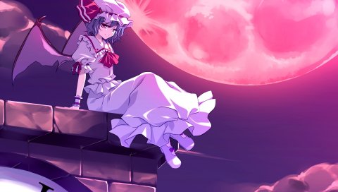Коллекция touhou, девушка, крылья, луна