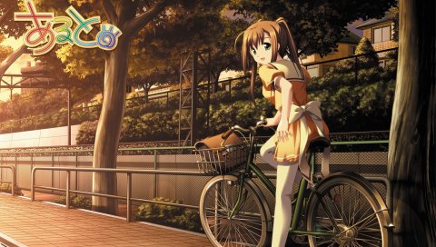 Фиолетовое программное обеспечение, tachibana megumi, девушка, велосипед, прогулка