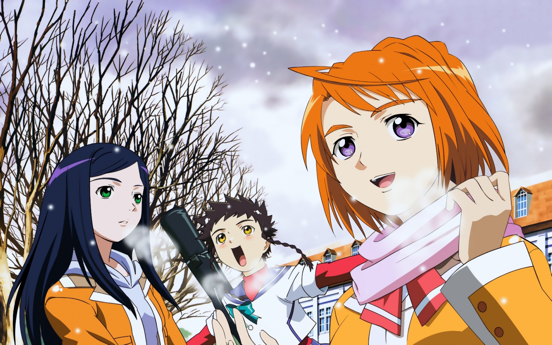 Картинки Mai hime, kuga natsuki, tokiha mai, minagi mikoto, девушки, ходьба, холод, снег фото и обои на рабочий стол