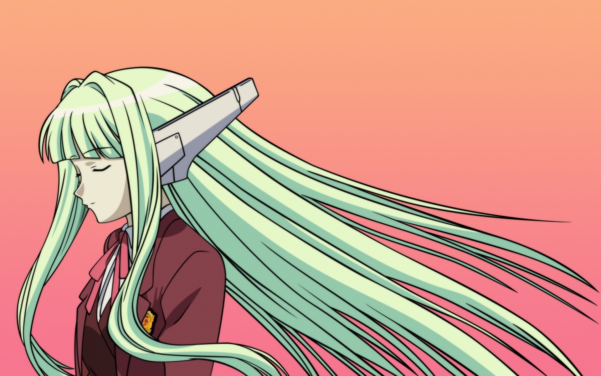 Картинки Mahou sensei negima, karakuri chachamaru, девушка, зелёные волосы, глаза закрыты фото и обои на рабочий стол