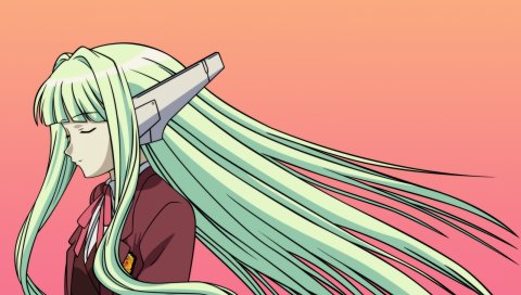 Mahou sensei negima, karakuri chachamaru, девушка, зелёные волосы, глаза закрыты