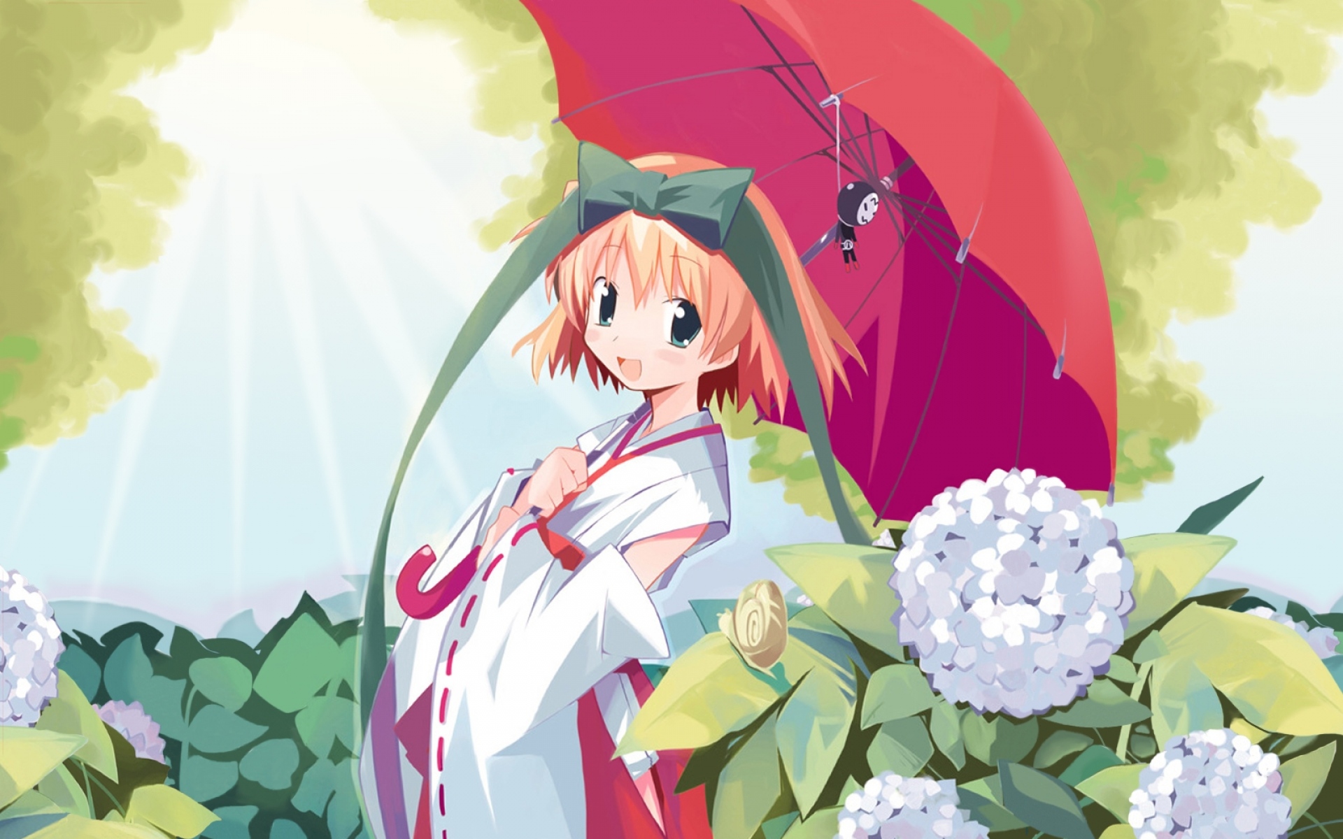 Аниме девушка они зонтик кимоно