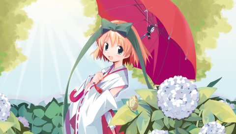 Harada takehito, miko, teruterubouzu, девушка, кимоно, зонтик