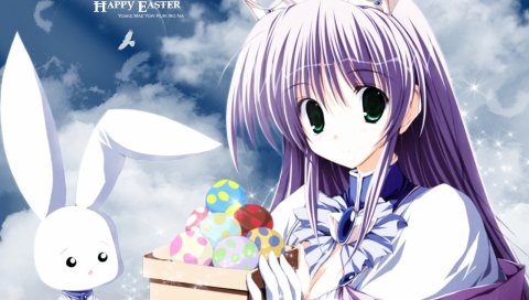 Yoake mae yori ruri iro na, feena fam earthlight, девушка, кролик, яйца