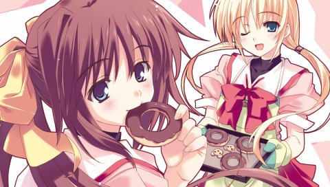Примитивная ссылка, tierra moreni, haruno yume, девушки, еда, подмигивание