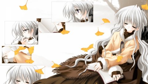 Sakurazawa izumi, мягкая красота, осень, девушка, листья, печаль