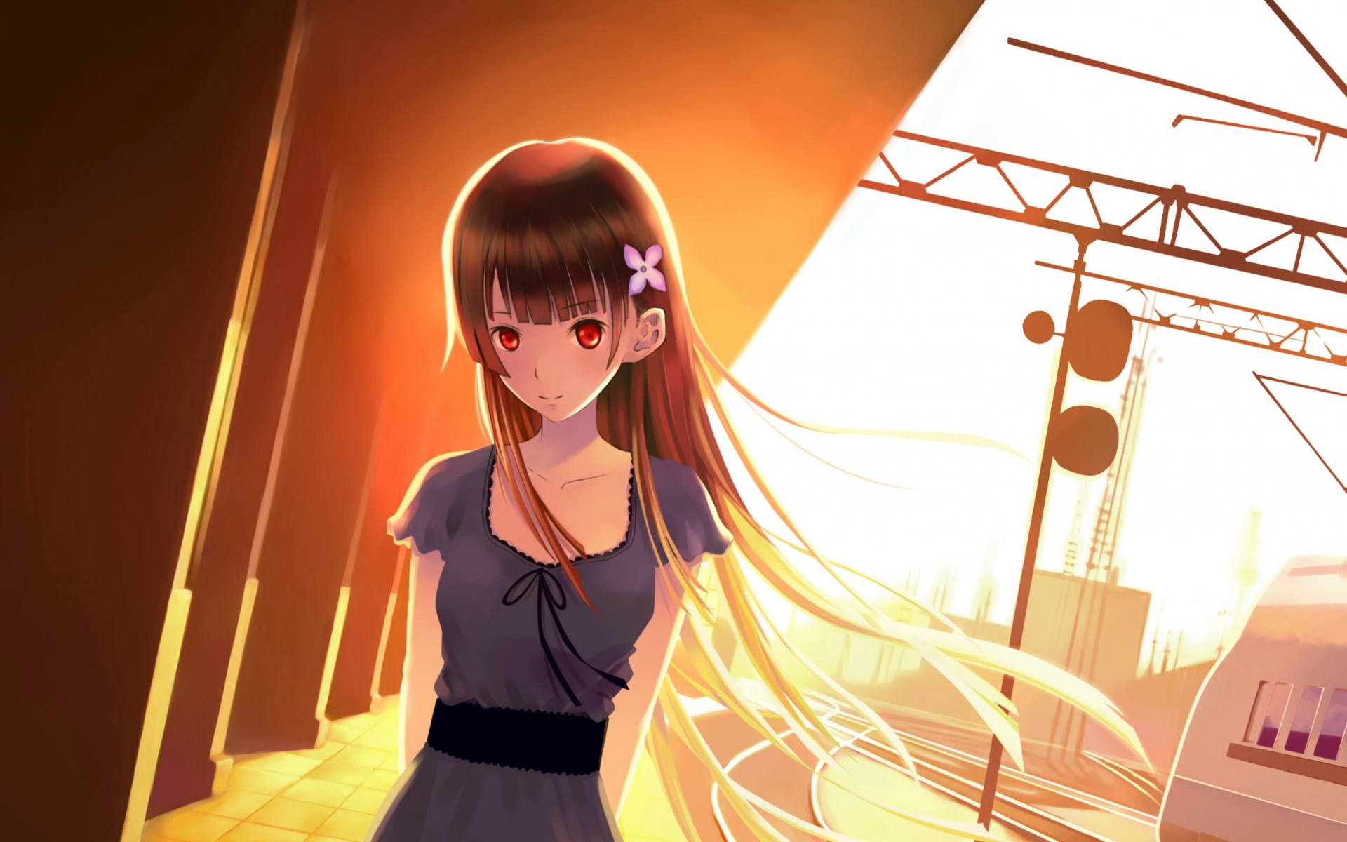 Картинки Sankarea, девушка, закат, железнодорожная станция фото и обои на рабочий стол
