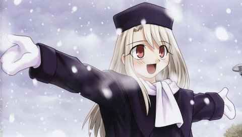 Рок ночь ночь, illyasviel von einzbern, девушка, радость, снег