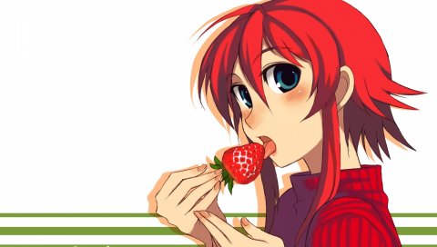 Kusanagi tonbo, девушка, клубника, язык