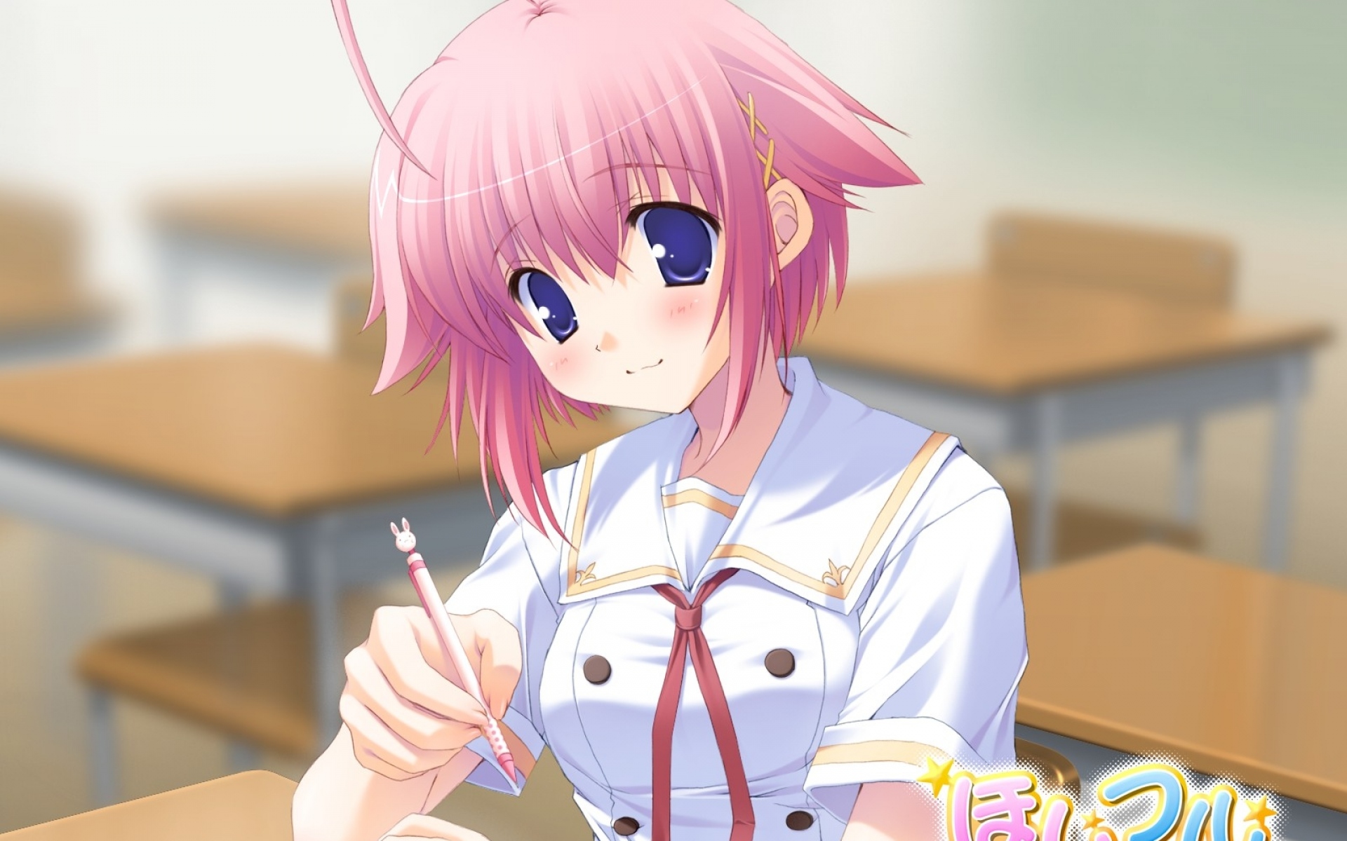 Картинки Ikegami akane, hoshiful, takatsuka mizuki, девушка, карандаш, голубые глаза фото и обои на рабочий стол