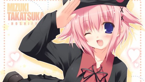 Ikegami akane, hoshiful, takatsuka mizuki, девушка, подмигивание, клыки