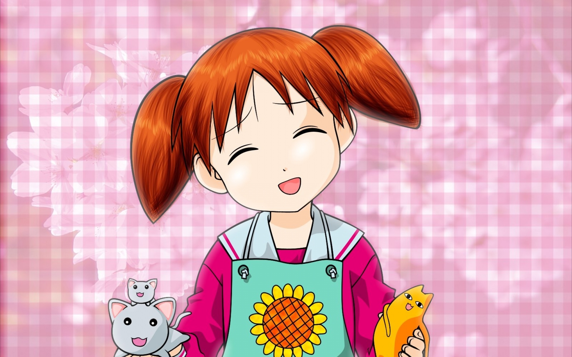 Картинки Azumanga daioh, mihama chiyo, девушка, фартук, радость, закрытые глаза фото и обои на рабочий стол