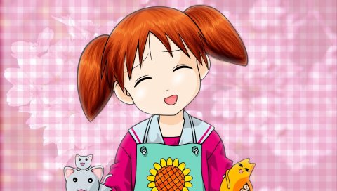 Azumanga daioh, mihama chiyo, девушка, фартук, радость, закрытые глаза