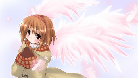Kanon, tsukimiya ayu, девушка, пальто, перчатки, крылья