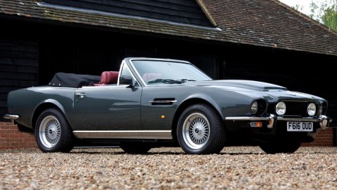 Aston martin, v8, vantage, 1986, серый, вид сбоку, автомобиль, ретро