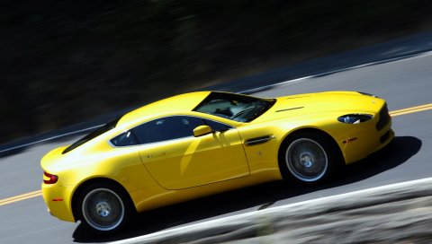 Aston martin, v8, vantage, 2008, желтый, вид сбоку, автомобили, скорость