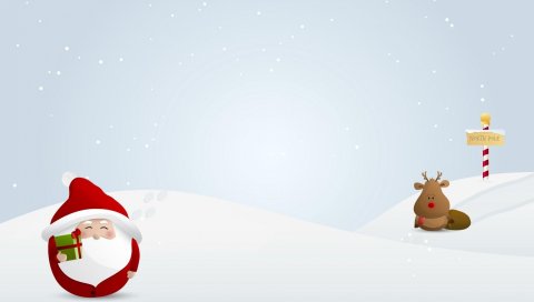 Санта-Клаус, подарки, северный олень, указатель, снег
