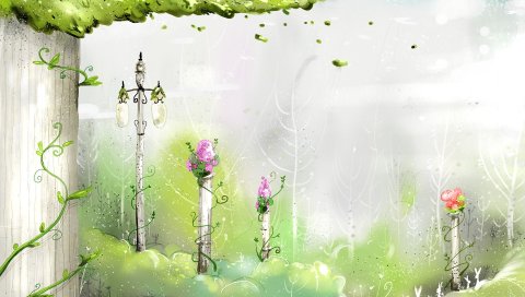 Живопись, краска, цвет, деревья, природа, пейзаж