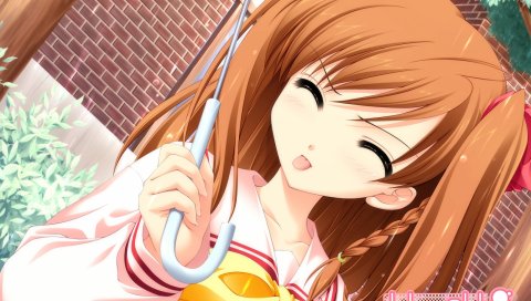 Мед приближается, kamijou asahi, hanikami, девушка, зонтик, язык