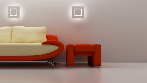 Диван, стул, стиль, мебель, стены, свет