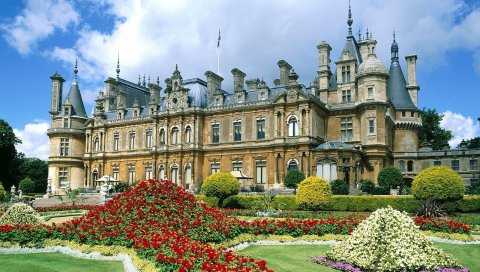 Buckinghamshire, англия, замок, красивые, цветы, архитектура