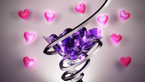 Бокал, сердце, спираль, обертывание, яркое